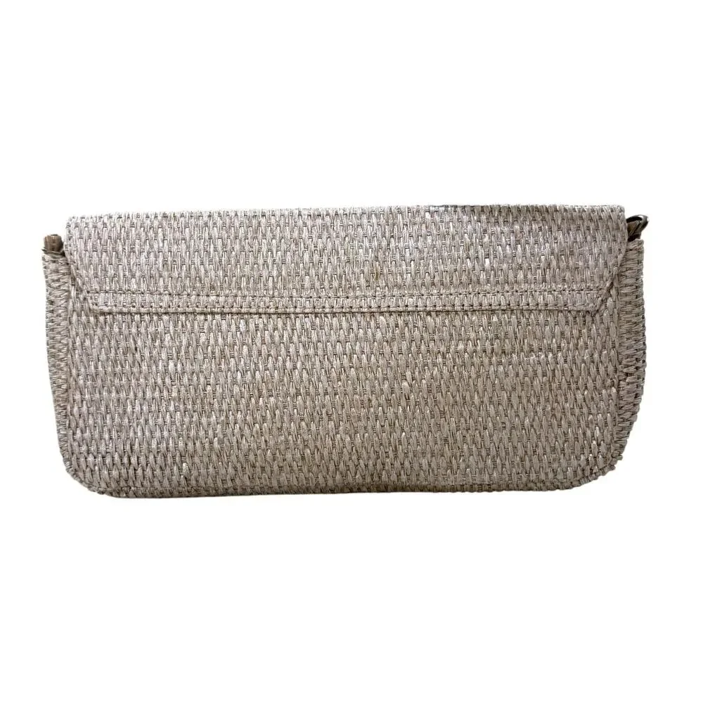 Shiraleah Natural Woven Toggle Clutch Envelope Purse Handbag Cream / Beige
